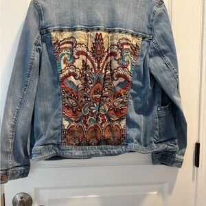 Chico's Blue Denim Jacket with Paisley Design